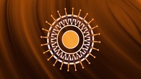 animation of white and yellow decorative roundel rotating on brown textured background
