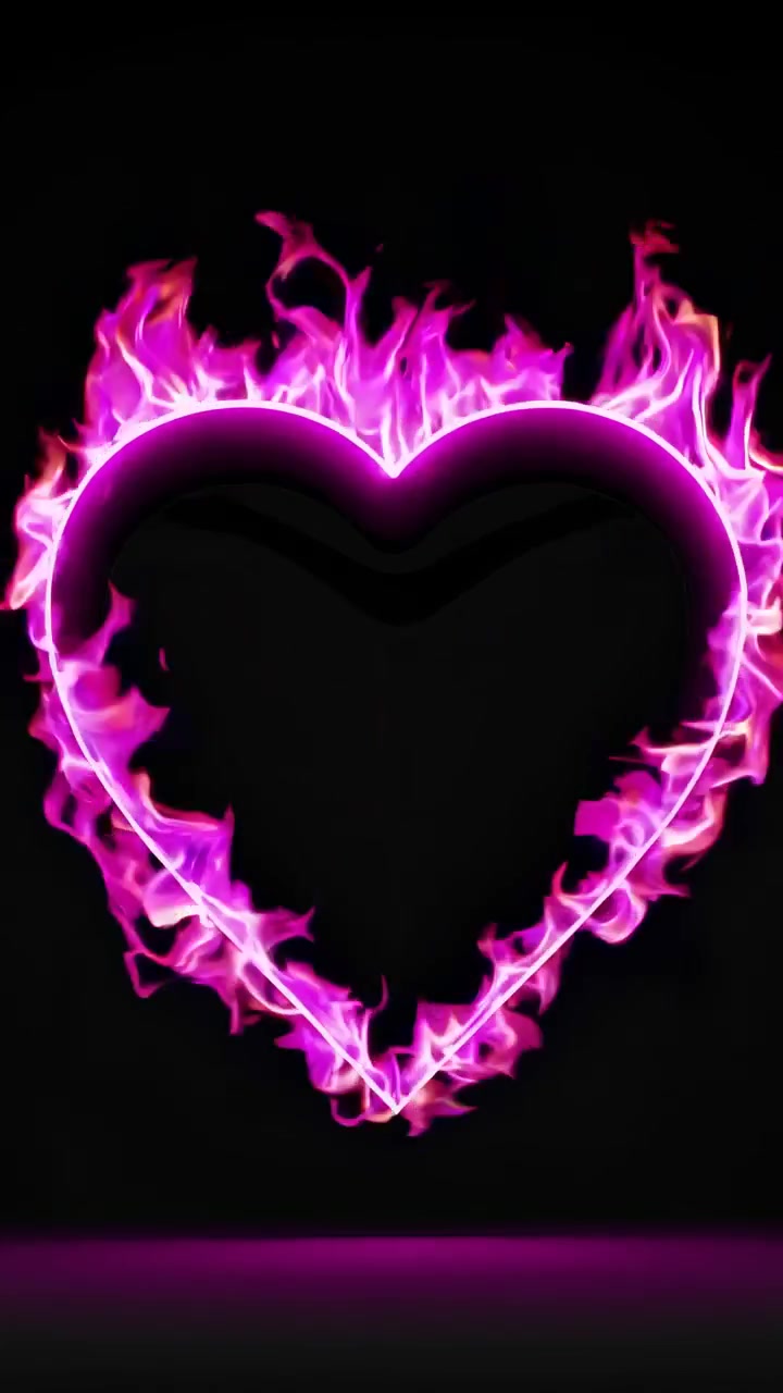Cuore rosa luminoso circondato da fiamme animate