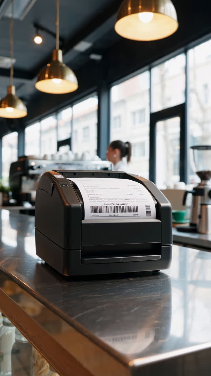 Receipt Printer on a Cafe Counter with Customers