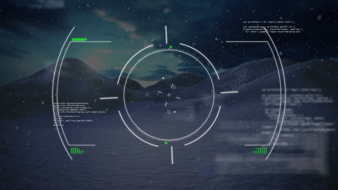 Animazione di elaborazione dati su neve che cade