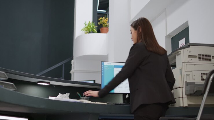 Reception Area with Elderly Patient and Receptionist