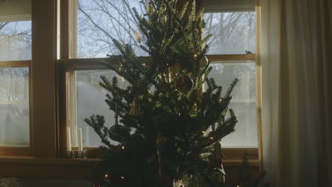 a christmas tree is inside a house