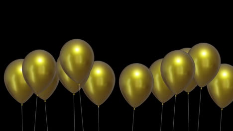 Animation-Von-Goldenen-Luftballons-Auf-Schwarzem-Hintergrund