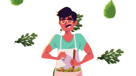 hombre cocinando receta de cocina animación