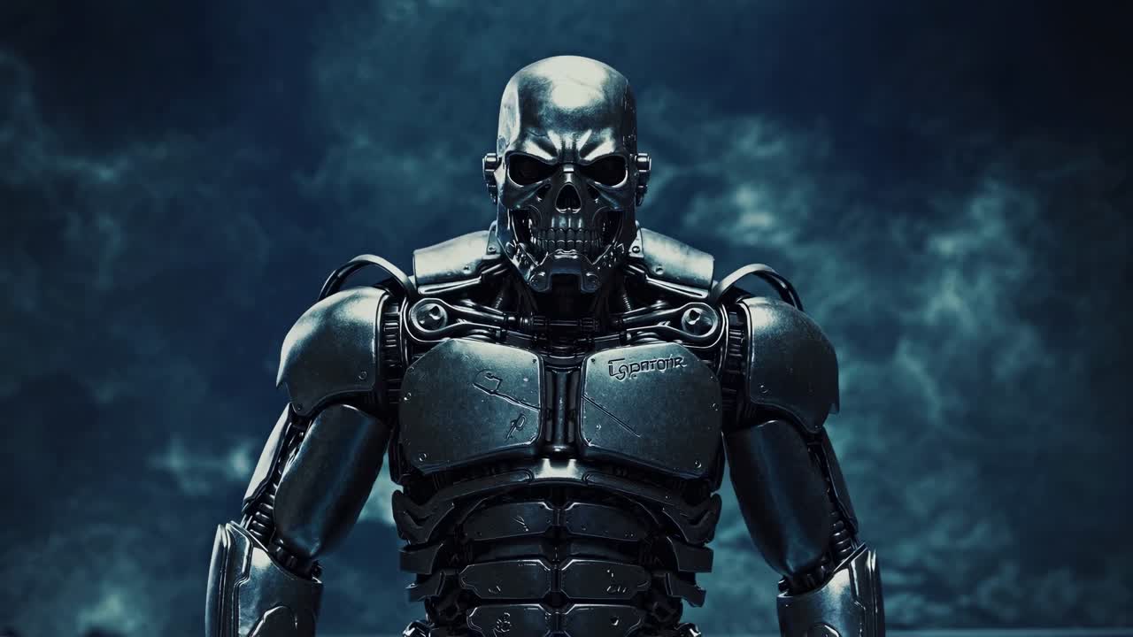 Metallic Robot with Skull Mask