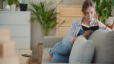 woman learning on sofa