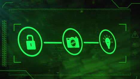 animación de iconos, procesamiento de datos y red de conexiones.