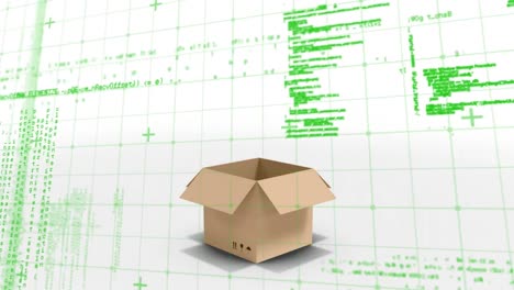 Data processing on grid network delivery box opening against white background
