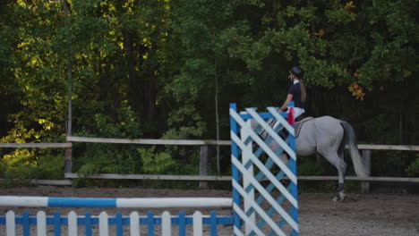 Rückansicht-Eines-Reiters-Auf-Einem-Pferd.-Rückansicht-Eines-Reiters-Mit-Einem-Pferd-In-Zeitlupe