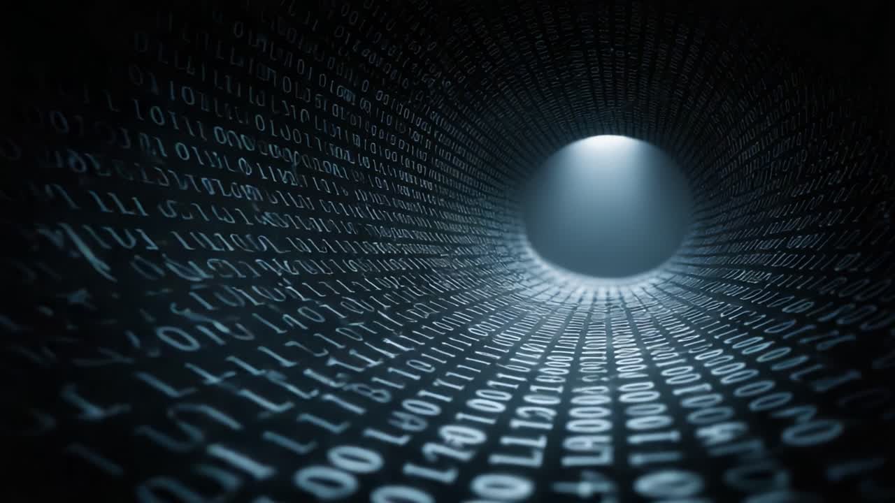 Exploring the Depths of Digital Data: An Intriguing Perspective of a Tunnel Formed by Streamed Binary Code Representing the World of Information Technology