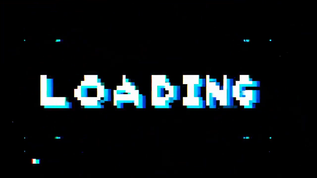 Digital Glitch Loading Text Animation on Black Background