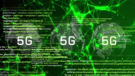 Animation-Von-5g-über-Globus,-Verbindungen,-Daten-Und-Digitalem-Bildschirm