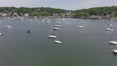 an aerial time lapse of the northport marina on long island, ny