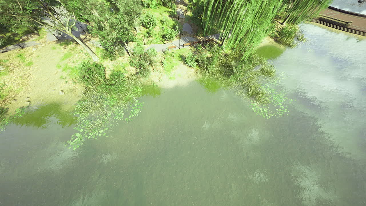 Tranquil nature reflections in a serene oasis at high noon