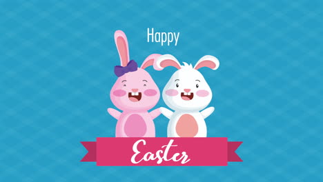 happy easter animated card with cute rabbits couple