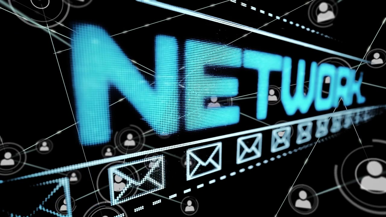 Concetto di social network digitale con testo e icone animate.