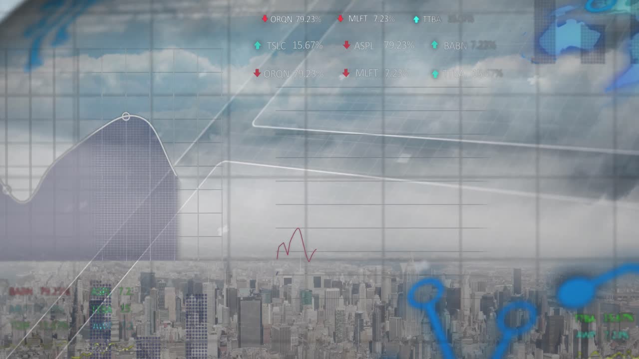 都市景観上でのデータ処理のアニメーション