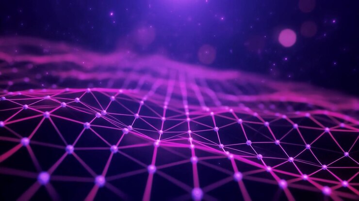 Onda di Rete Digitale Astratta con Nodi e Connessioni Luminosi