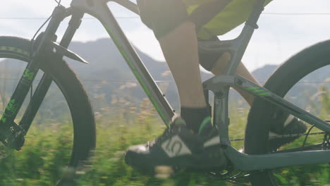 mountain biking through the woods