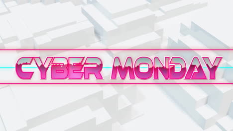 animación del texto de cyber monday sobre formas blancas