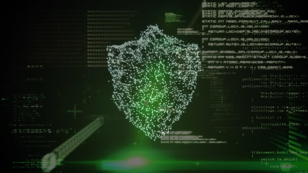 Animation of data processing over shield and numbers