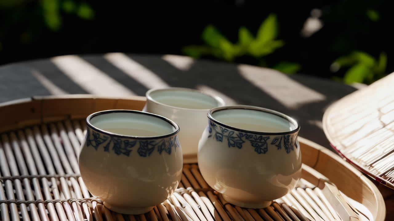 Hot Tea in Traditional Asian Cups