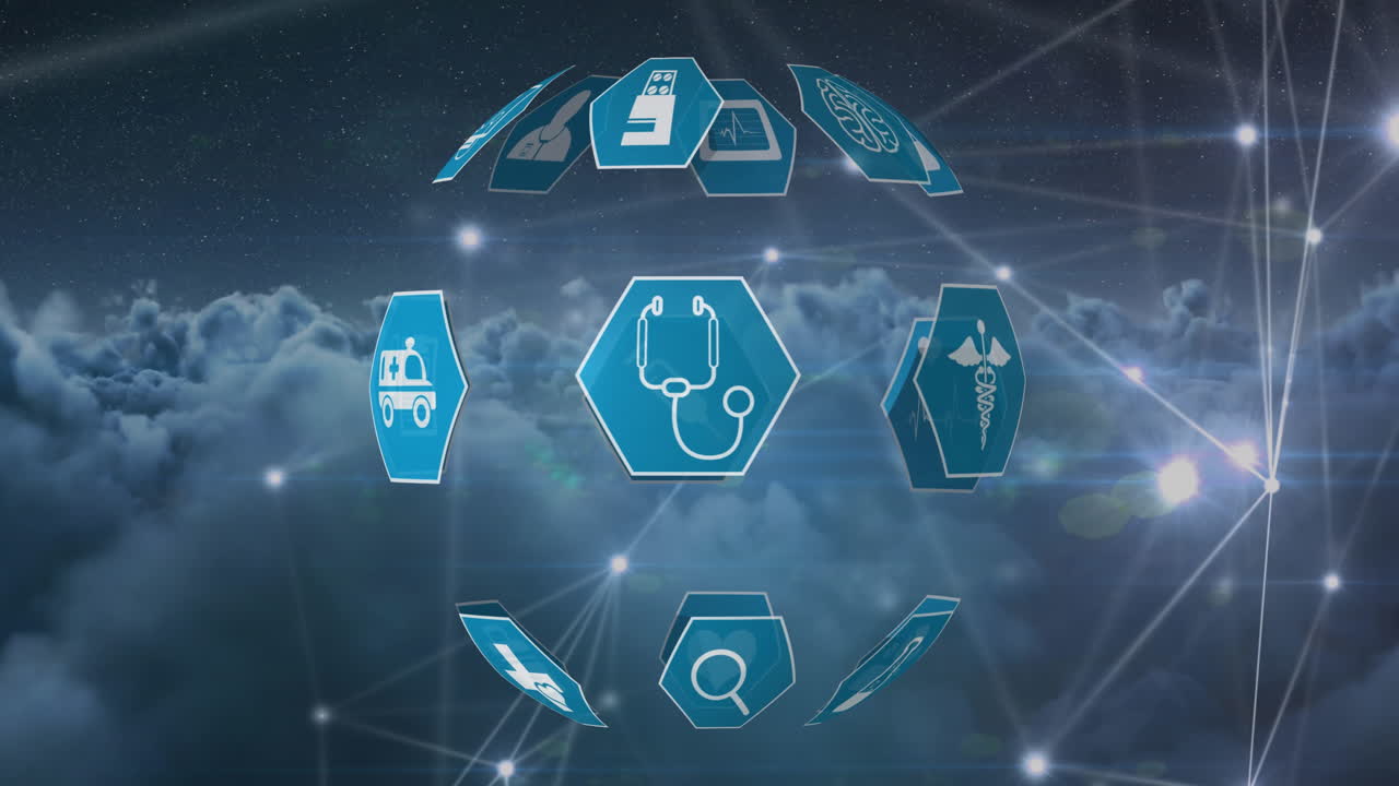 의료 아이콘 및 비대칭 라인 4k