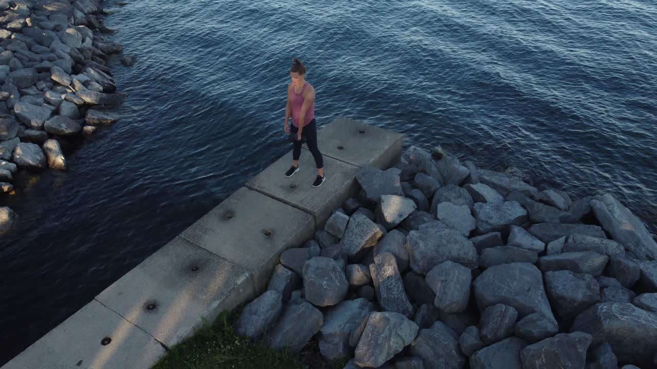 aerial women doing  outdoor fitness during summer