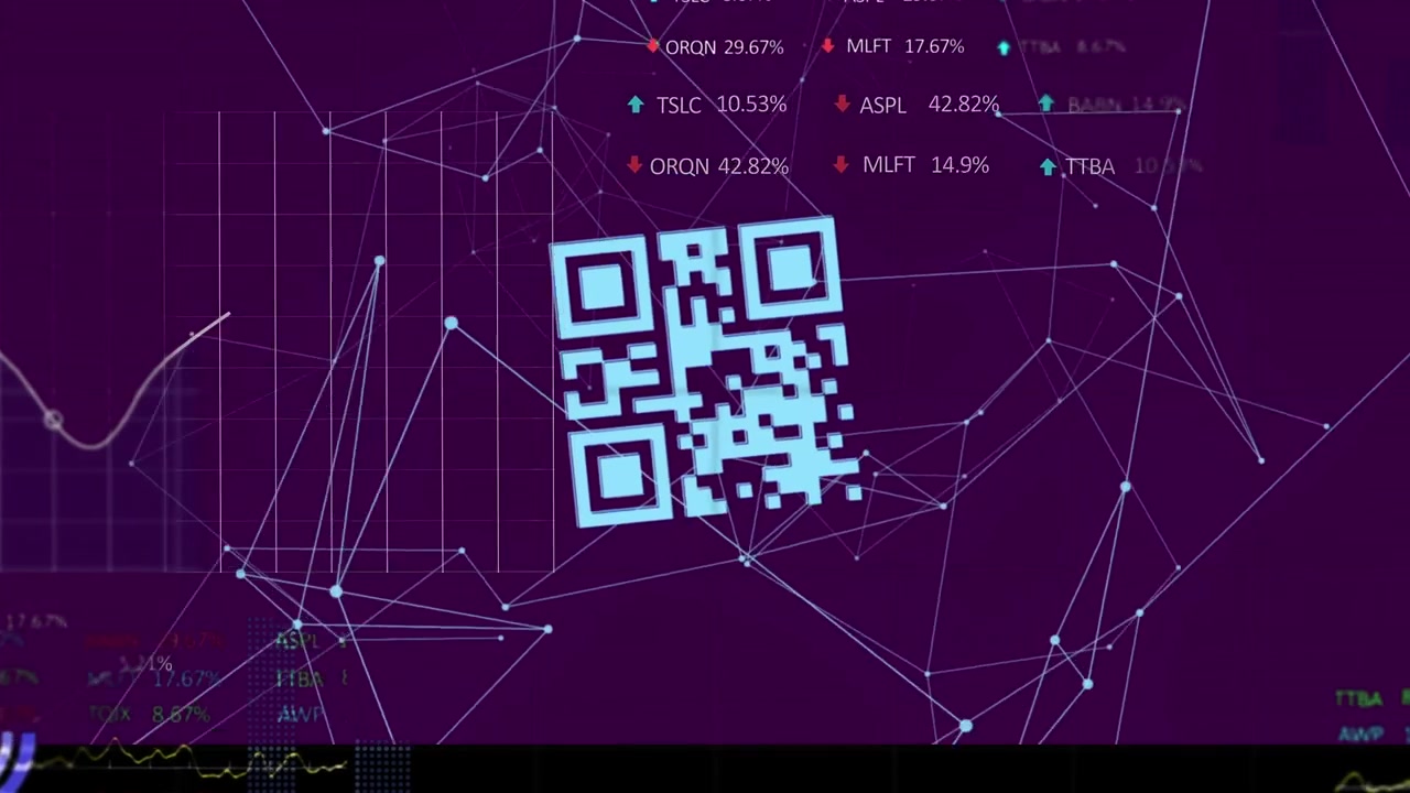 Digital QR Code with Financial Data and Abstract Network Background