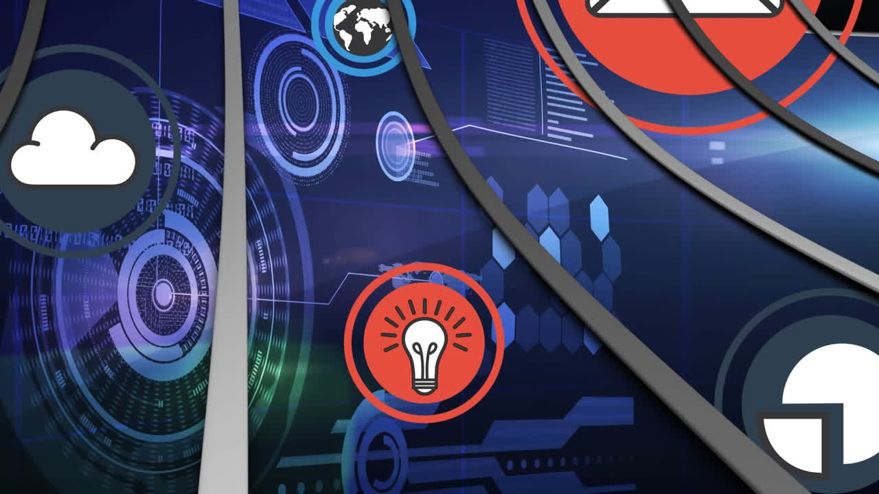 디지털 아이콘, 스 ⁇  스캐닝 및 데이터 처리로 연결 네트워크의 애니메이션