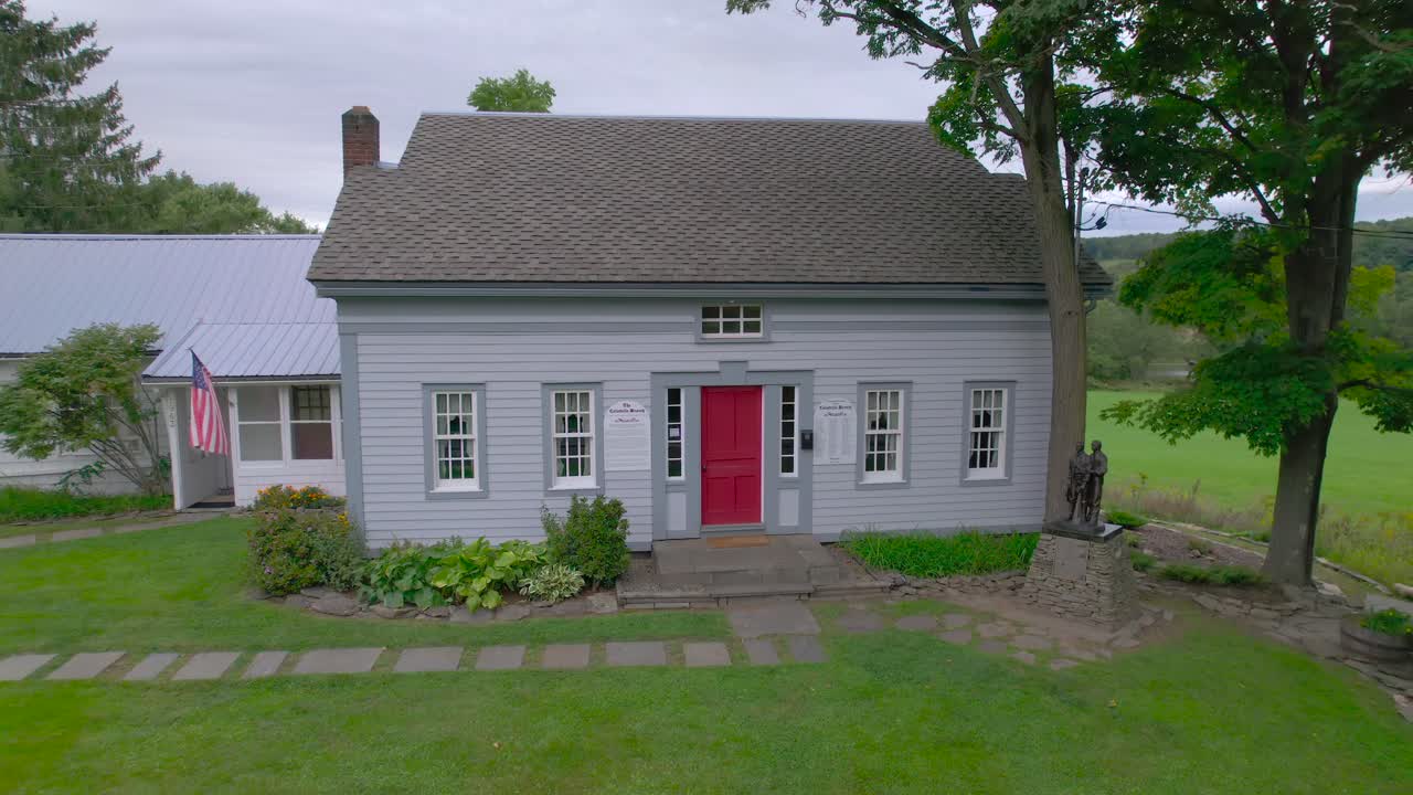 Nice camera drone pull back from the original historic home of Joseph Knight Sr