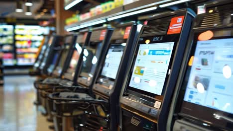 self-checkout machines in a supermarket