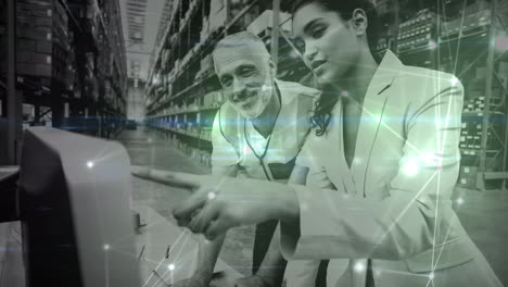 animación de la red de conexiones sobre los trabajadores en el almacén