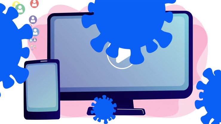 Animation of covid 19 cells over smartphone and computer