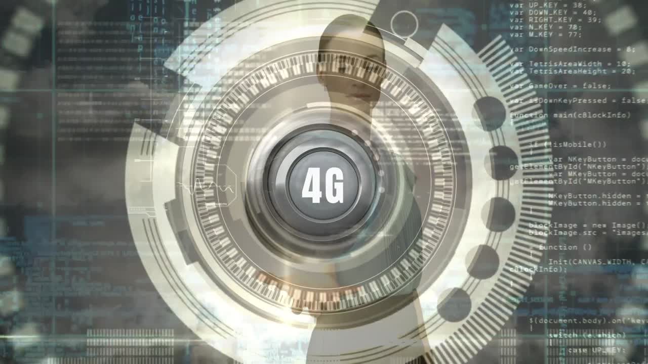 vista frontal de una mujer de negocios con el botón 4g