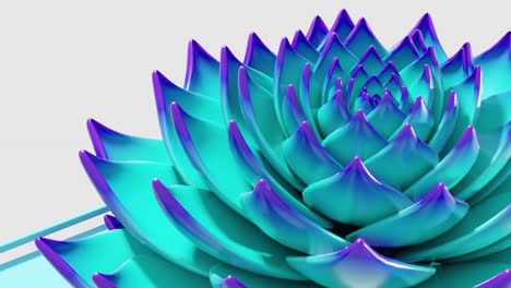 a digital art animation of green and blue lotus flower opening in loop 3d rendering