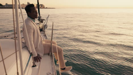 peace, happiness and man on boat cruise