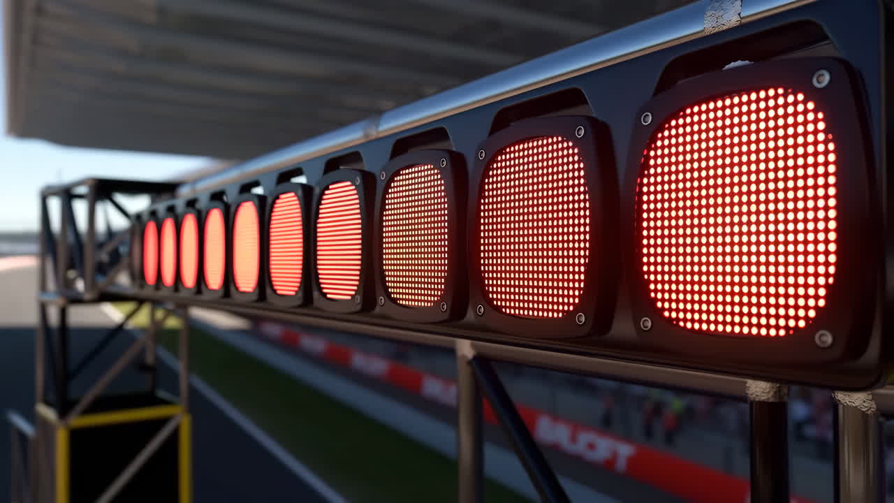Race Start Lights Illuminating a Motorsport Track