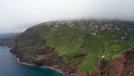 aerial shot of campanário coastal village in madeira, portugal