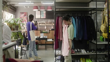 back view of asian woman in a store