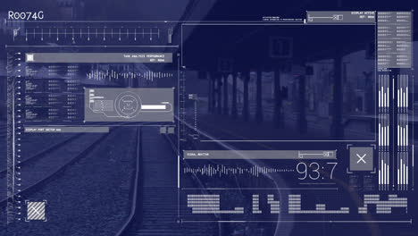 animación del procesamiento de datos en pantalla sobre la estación de tren