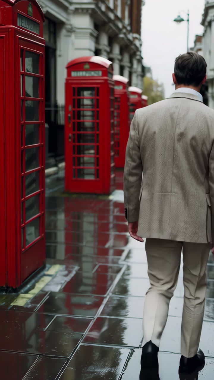 Man walking in London, Rainy Day