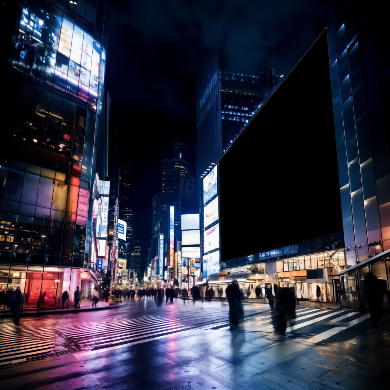 Digital billboard screen live mockup in busy city animated overlay, transparent 4K video, alpha