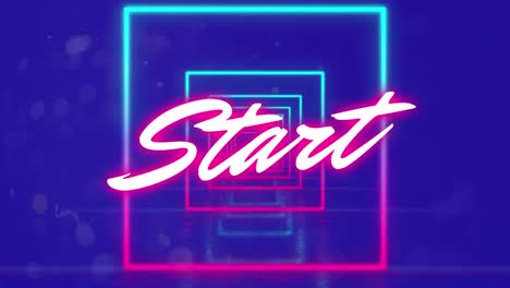 animation of start text over looping squares against abstract background