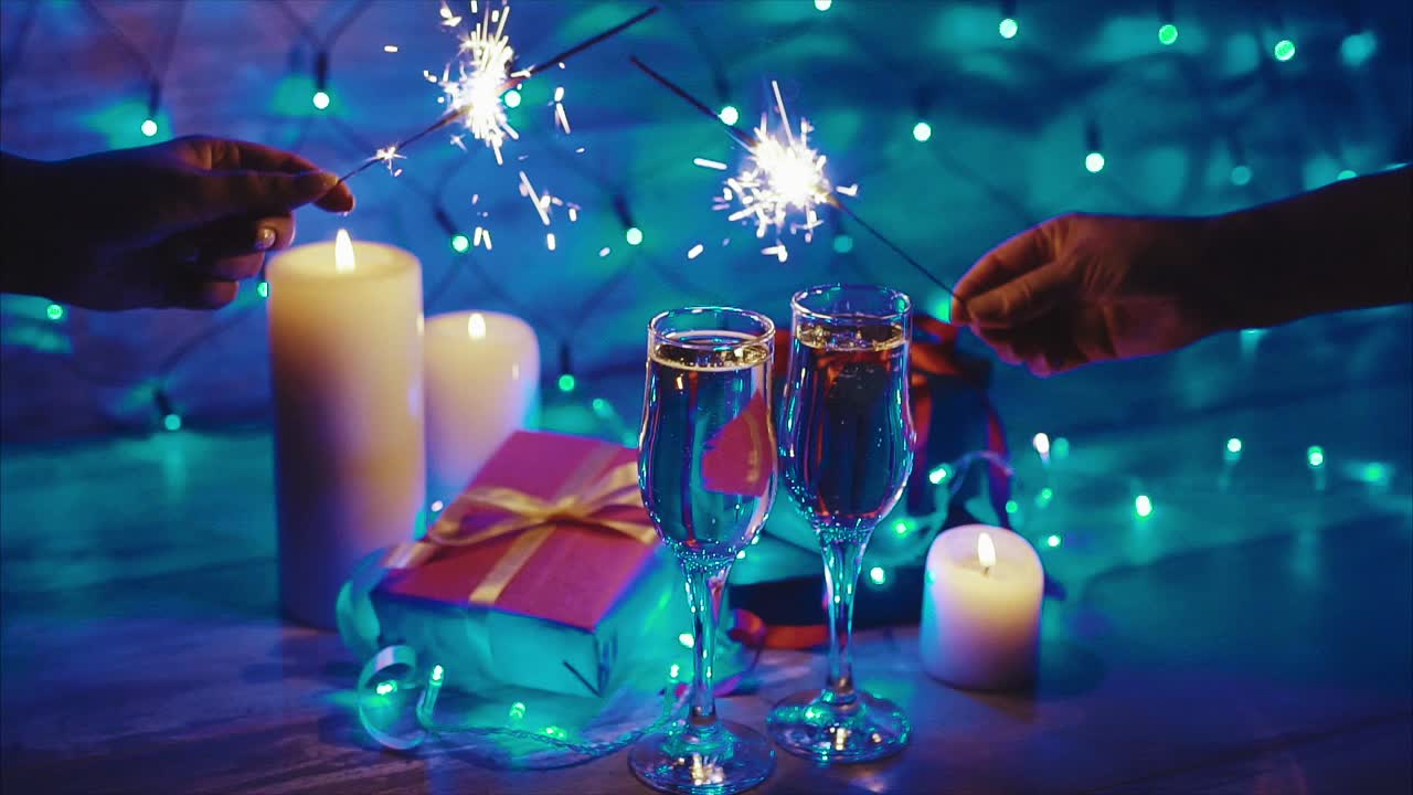 New Year's Eve Celebration with Sparklers and Champagne