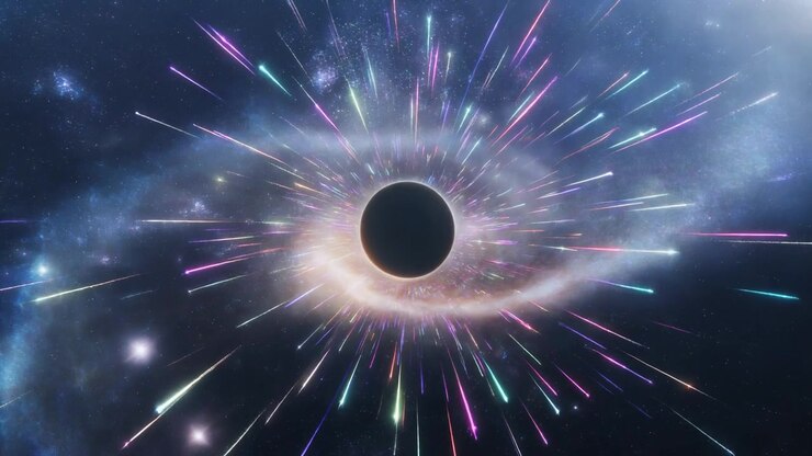 Black Hole Surrounded by Glowing Light Streaks in Deep Space