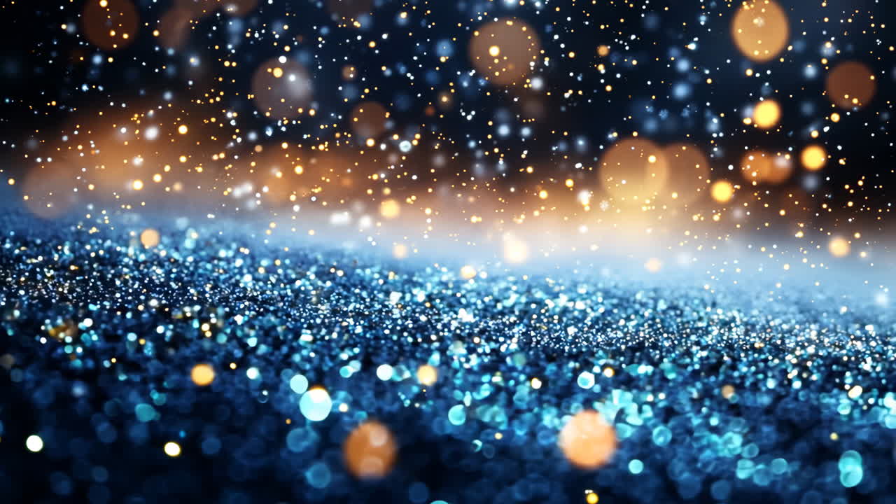 A blue sky with a lot of snow and bright lights. The sky is filled with snowflakes and the lights are scattered throughout the sky.