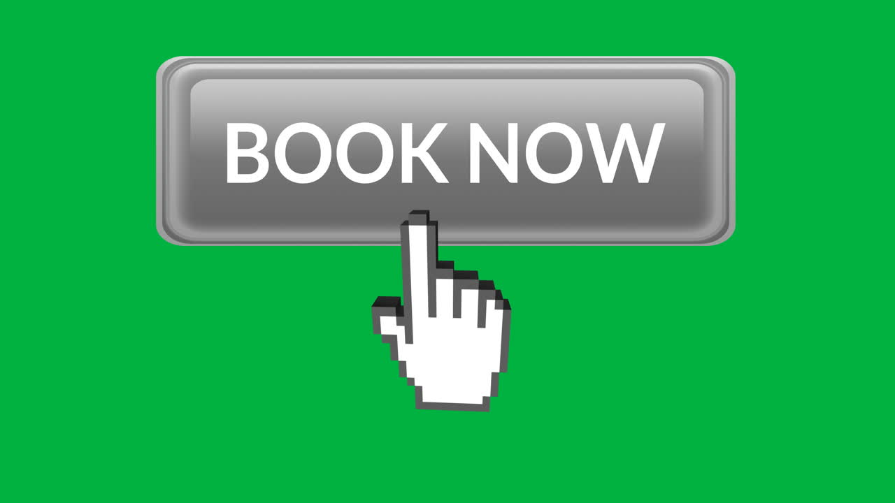 Book now button with pointing hand 4k