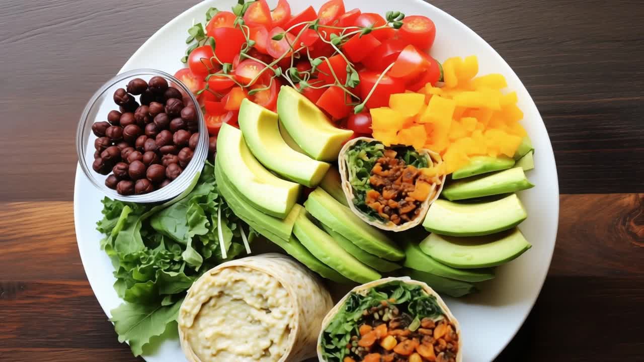 Colorful Vegetarian Wraps with Avocado and Vegetables