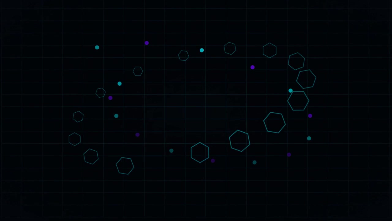 Abstract Digital Animation of Floating Hexagons and Glowing Particles